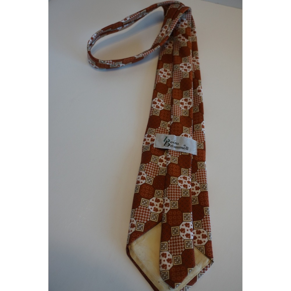 Beau Brummell Vintage 70s Geometric Floral Medallion Wide Silk Tie Rust Orange